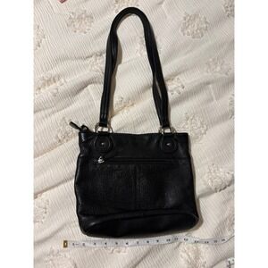 Black Pebbled Leather Shoulder Bag Turquoise Lining‎ Classic Minimalist